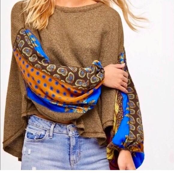 We The Free Tops - Free People We the Free Blossom Thermal Balloon Sleeve Top Size Medium